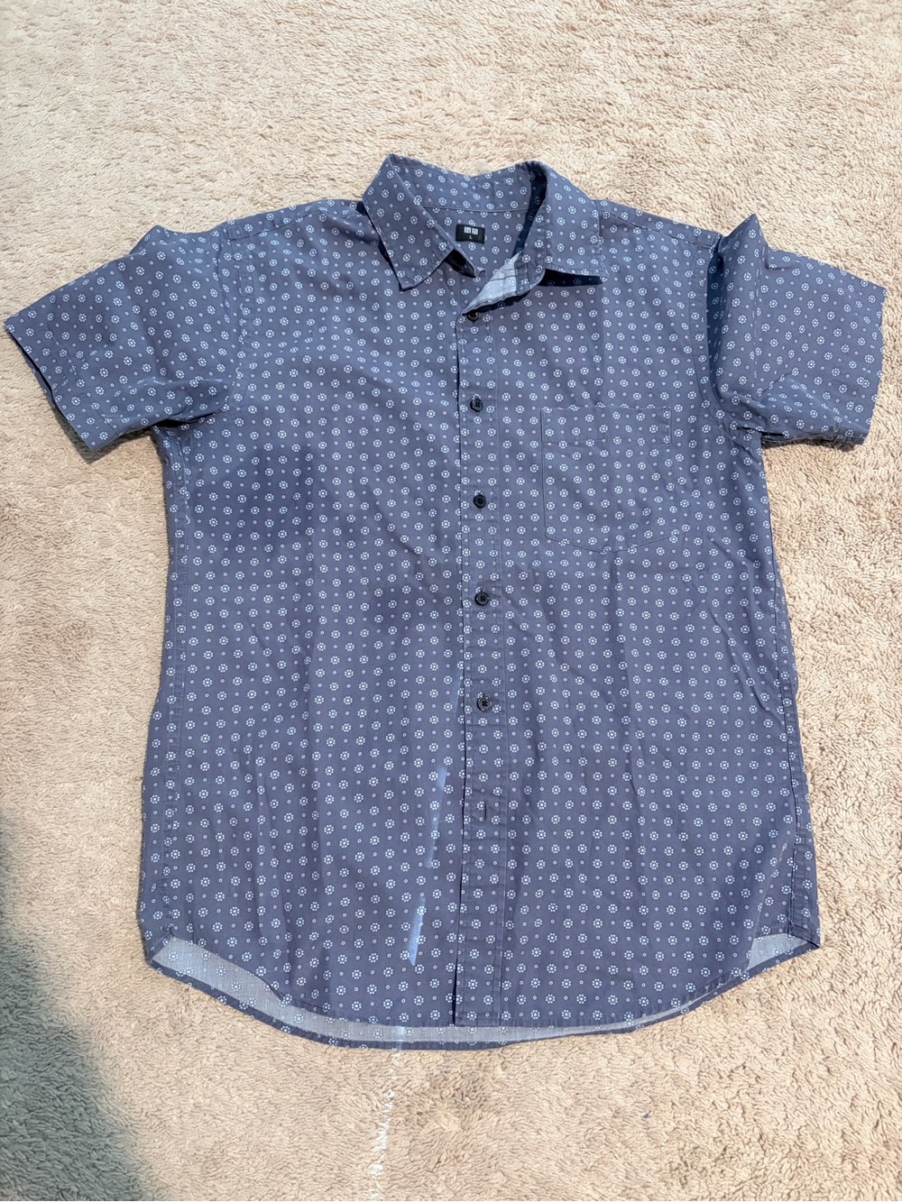 Uniqlo Men’s Short Sleeve Patterned Shirt – Blue/Grey – Size L - 040
